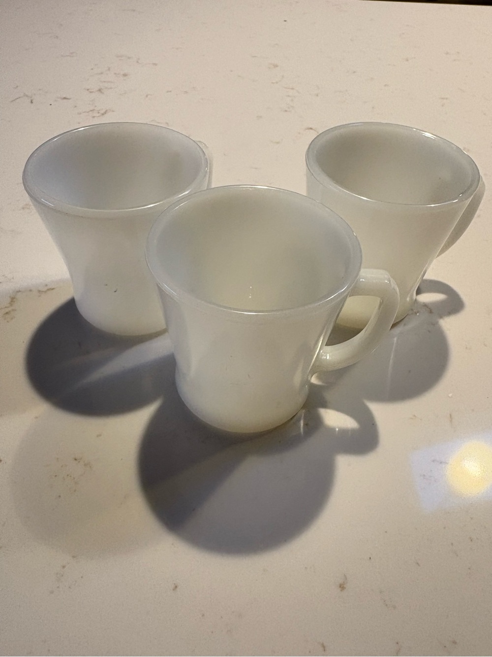 3 Vintage Milk Glass Mugs: 2 Fire King, 1 Federal Glass